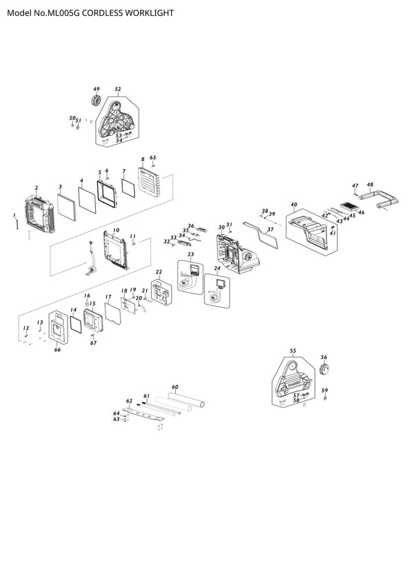 Pièces détachées lampe de chantier sans fil Makita ML005G