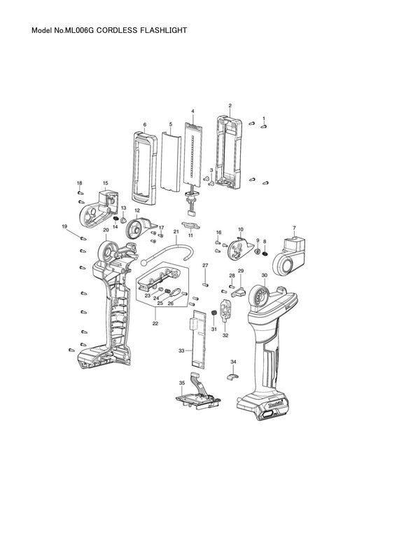 Pièces détachées lampe de chantier sans fil Makita ML006G