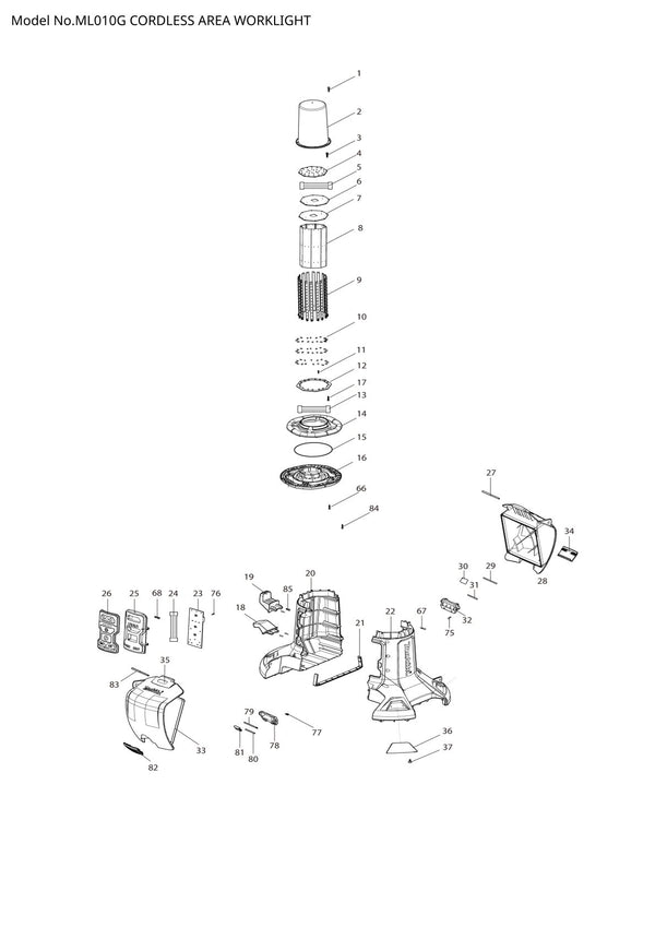 Pièces détachées lampe de chantier sans fil Makita ML010G