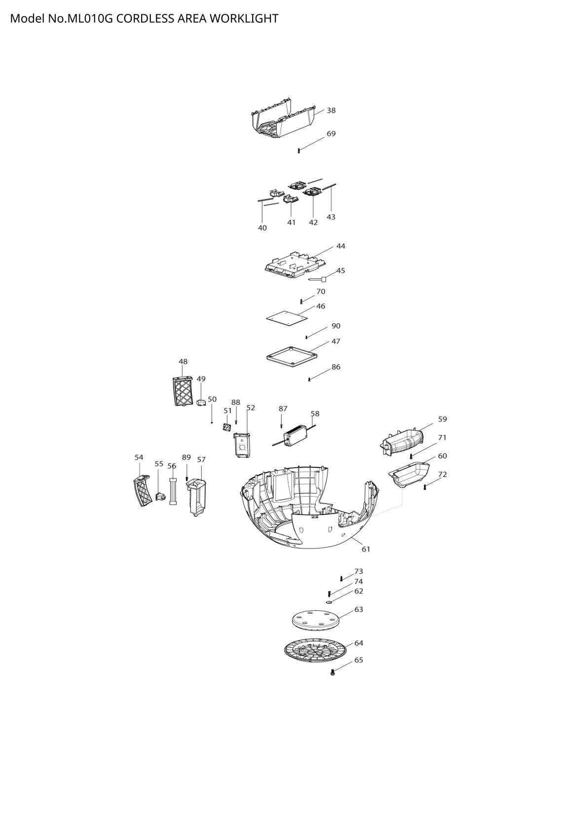 Pièces détachées lampe de chantier sans fil Makita ML010G