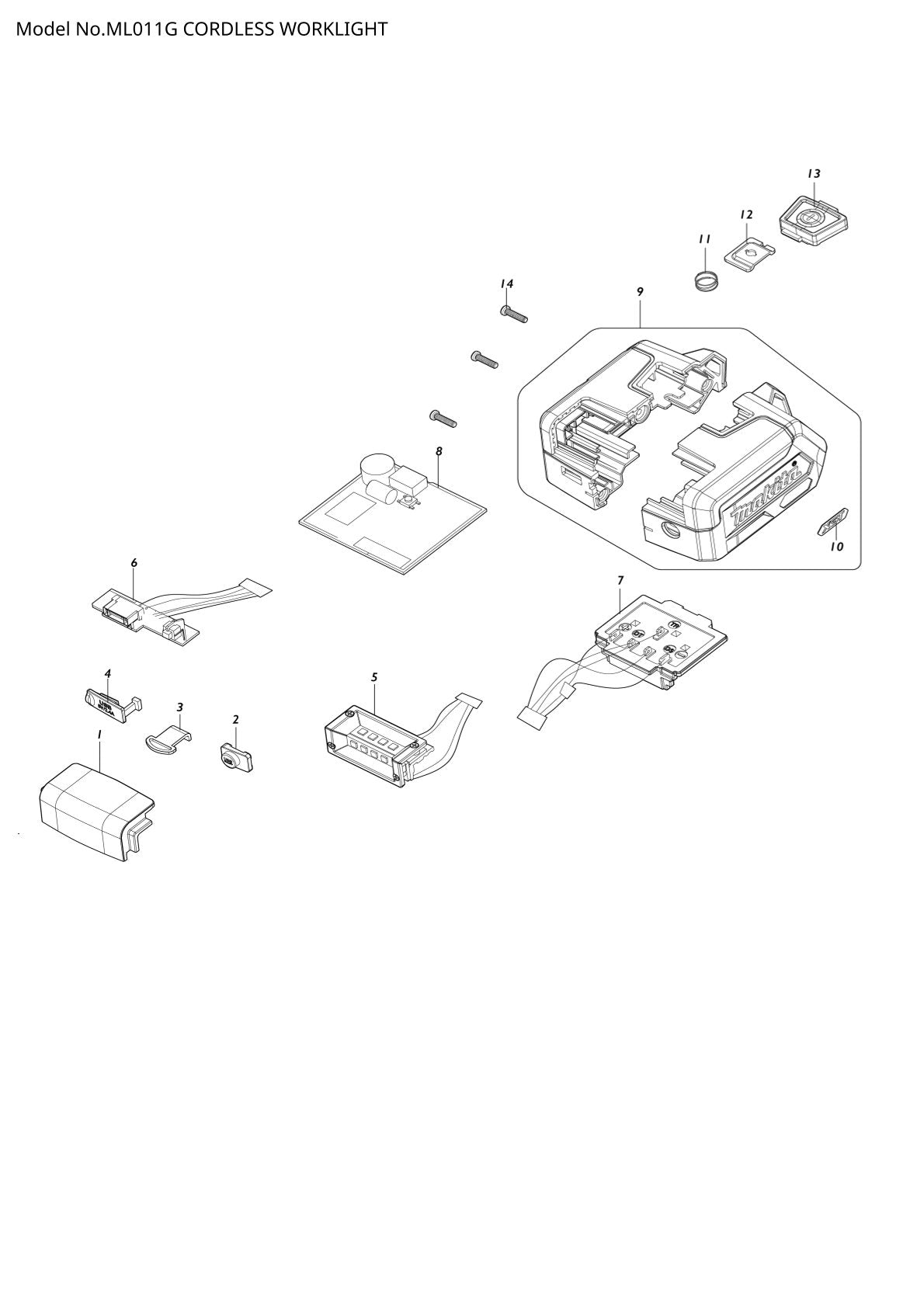 Pièces détachées lampe de chantier sans fil Makita ML011G