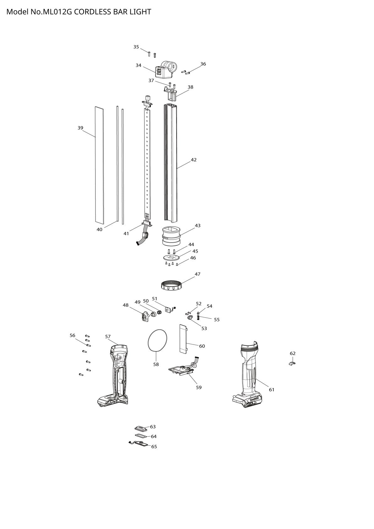 Pièces détachées lampe de chantier sans fil Makita ML012G