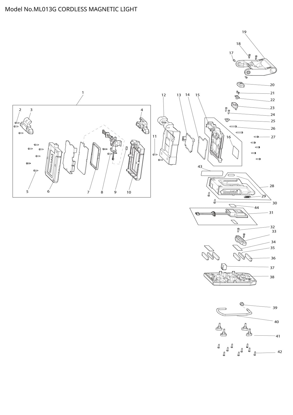 Pièces détachées lampe de chantier sans fil Makita ML013G