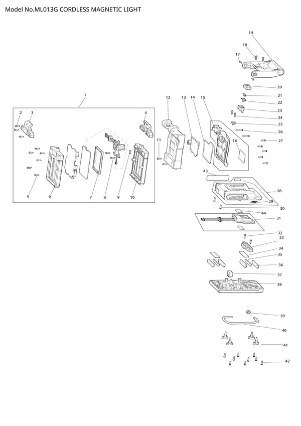 Pièces détachées lampe de chantier sans fil Makita ML013G