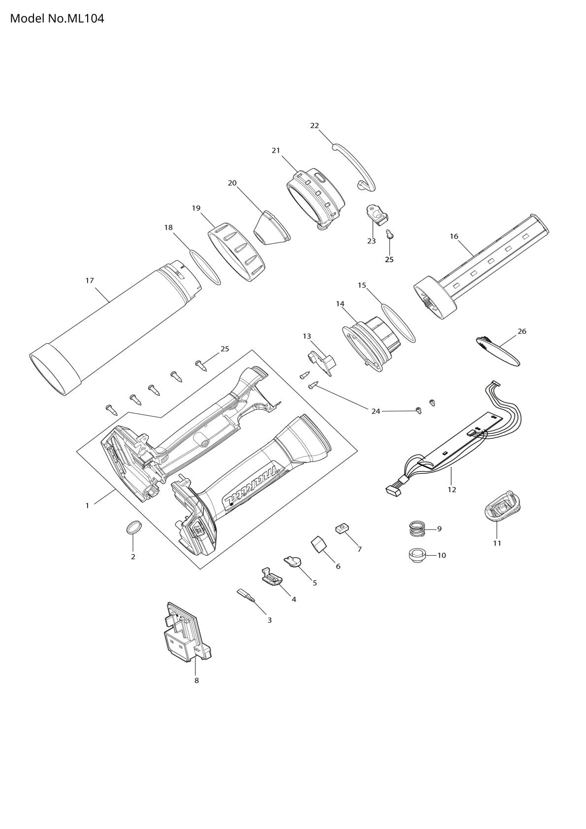 Pièces détachées lampe de chantier Makita ML104