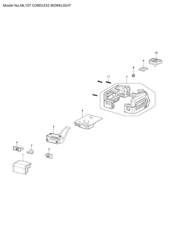 Pièces détachées lampe de chantier Makita ML107