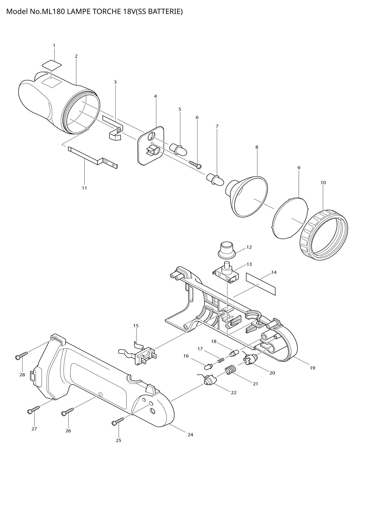 Pièces détachées lampe de chantier Makita ML180