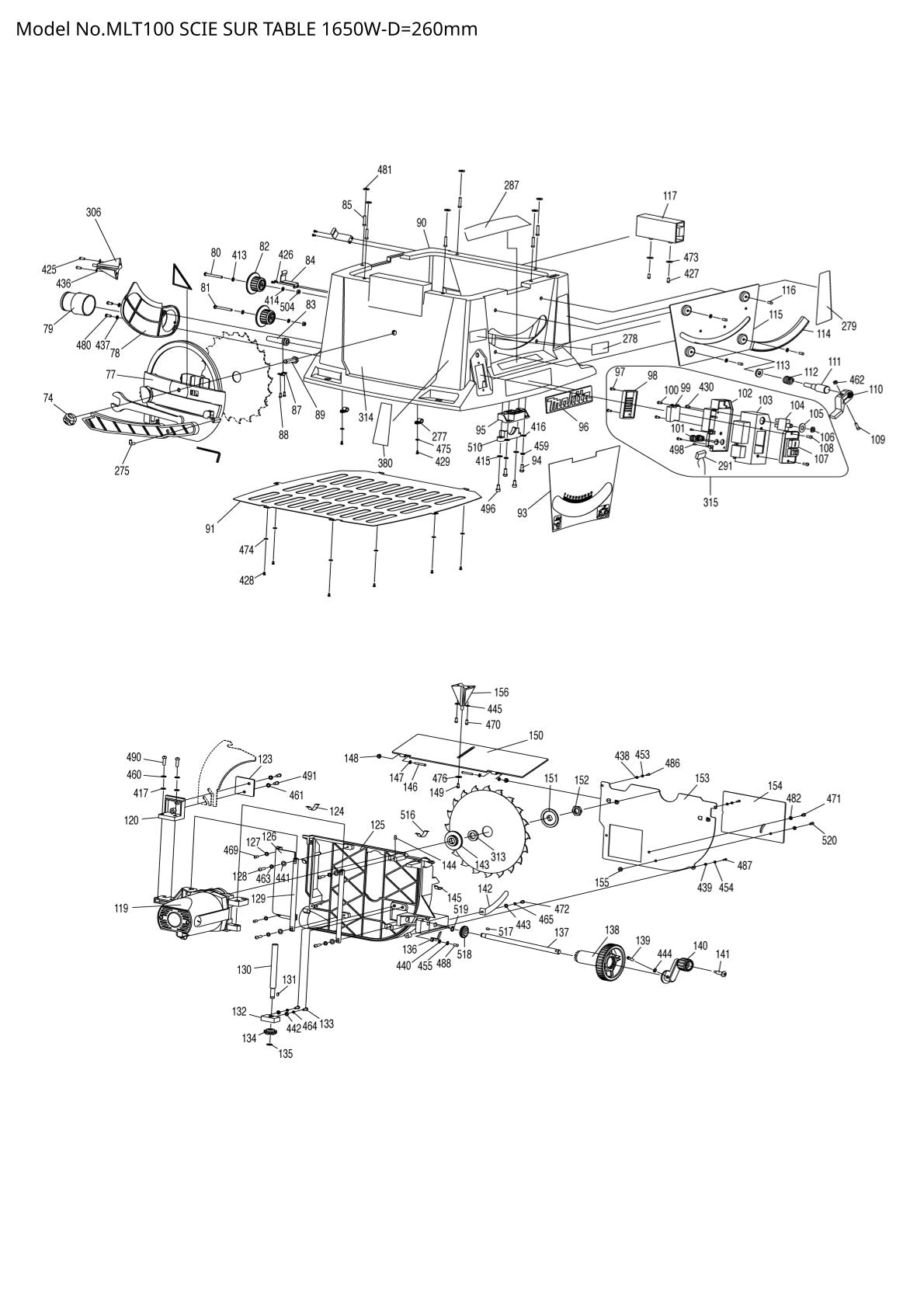 Pièces détachées scie / tronçonneuse Makita MLT100