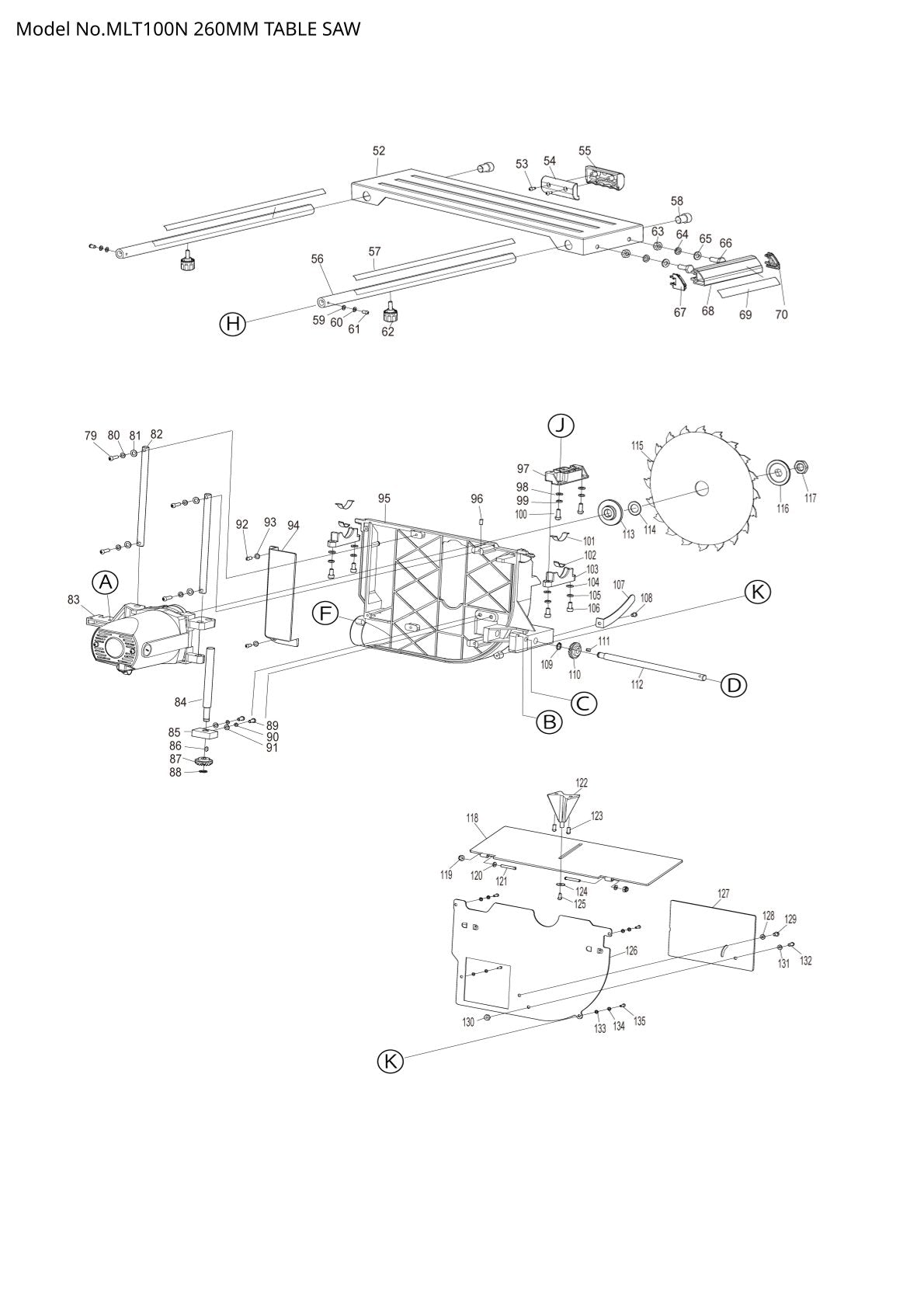 Pièces détachées scie / tronçonneuse Makita MLT100N