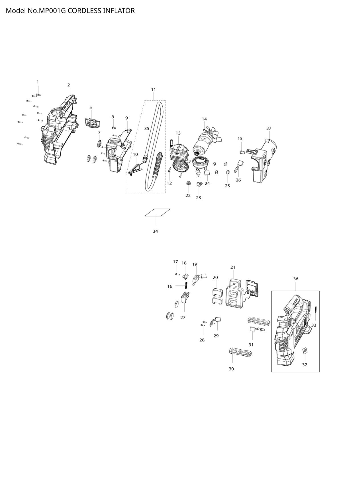 Pièces détachées gonfleur sans fil Makita MP001G