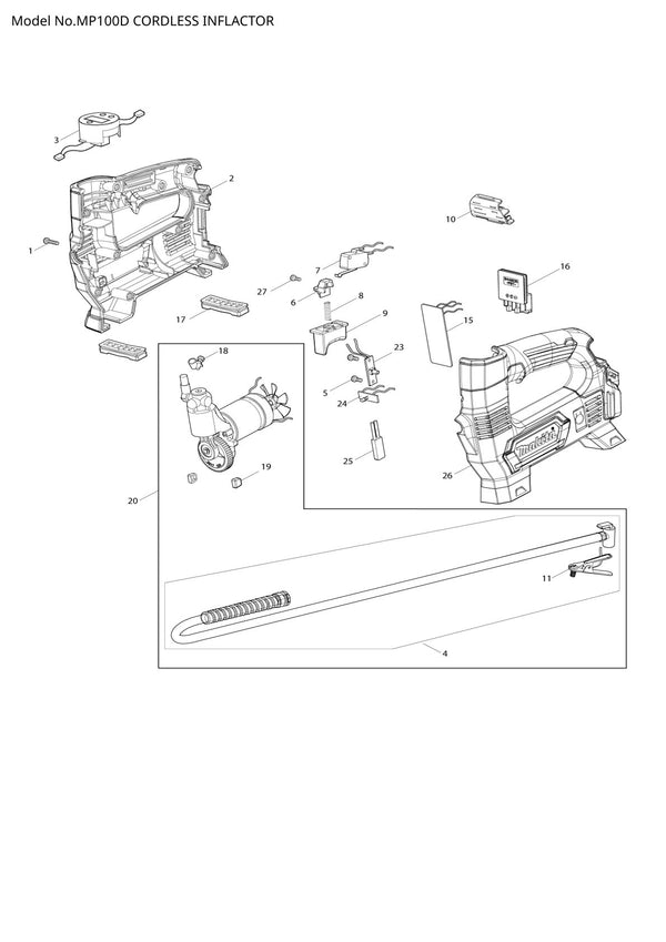 Pièces détachées gonfleur sans fil Makita MP100D