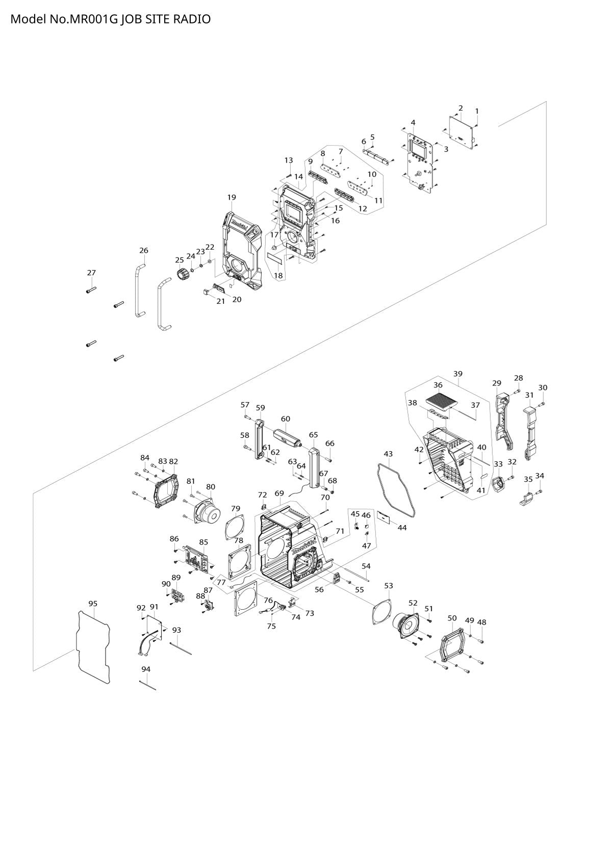 Pièces détachées radio de chantier sans fil Makita MR001G