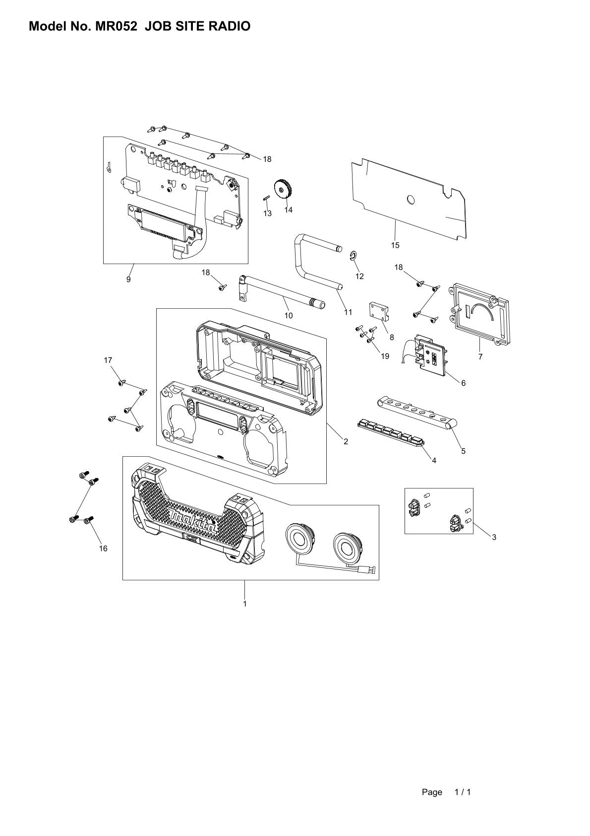 Pièces détachées radio de chantier Makita MR052