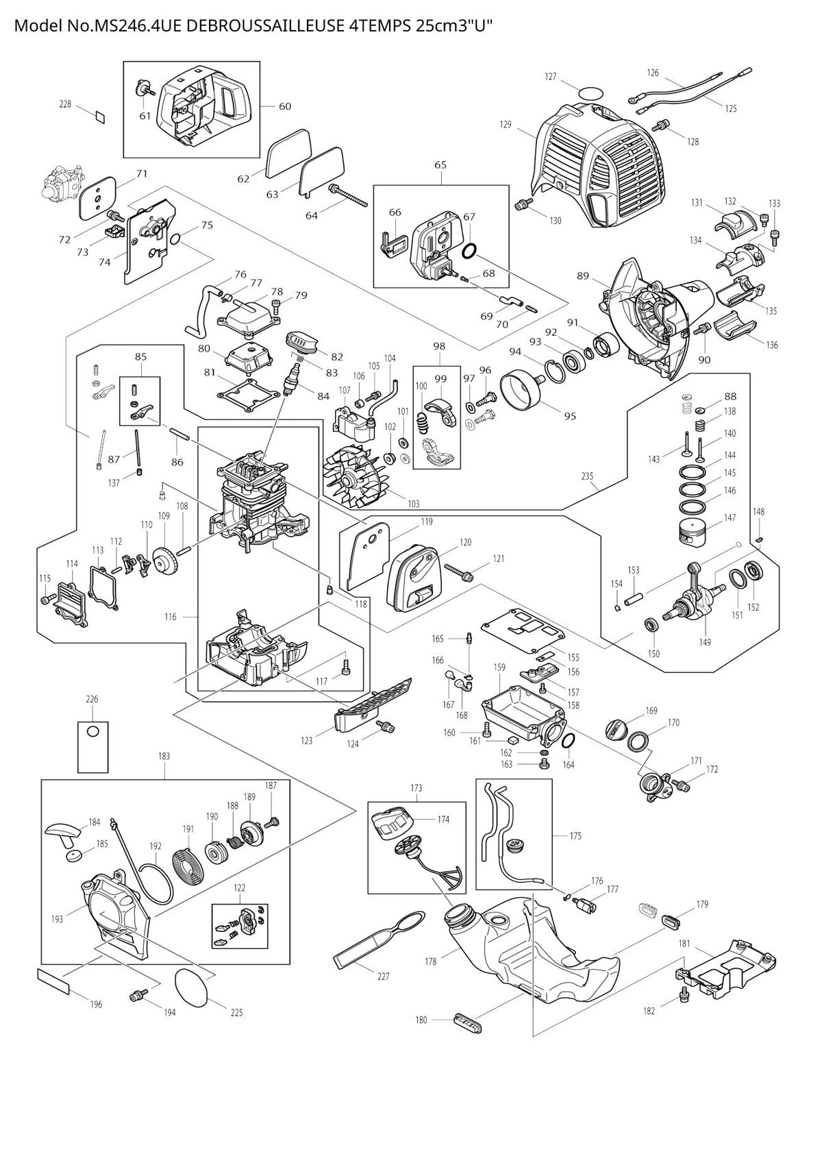 Vue éclatée Makita MS-246.4UE - page 2
