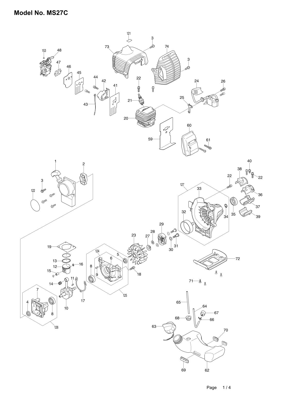 Pièces détachées débroussailleuse thermique Makita MS-27C
