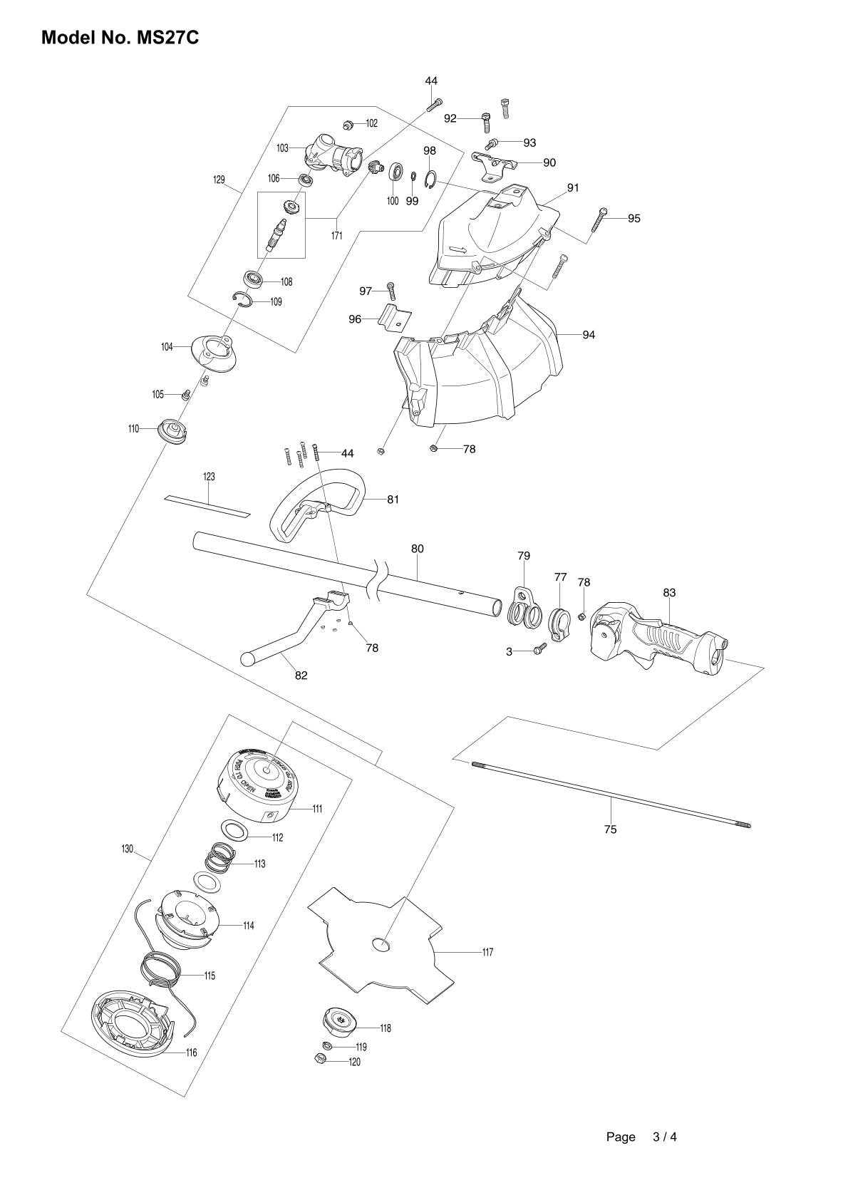 Pièces détachées débroussailleuse thermique Makita MS-27C