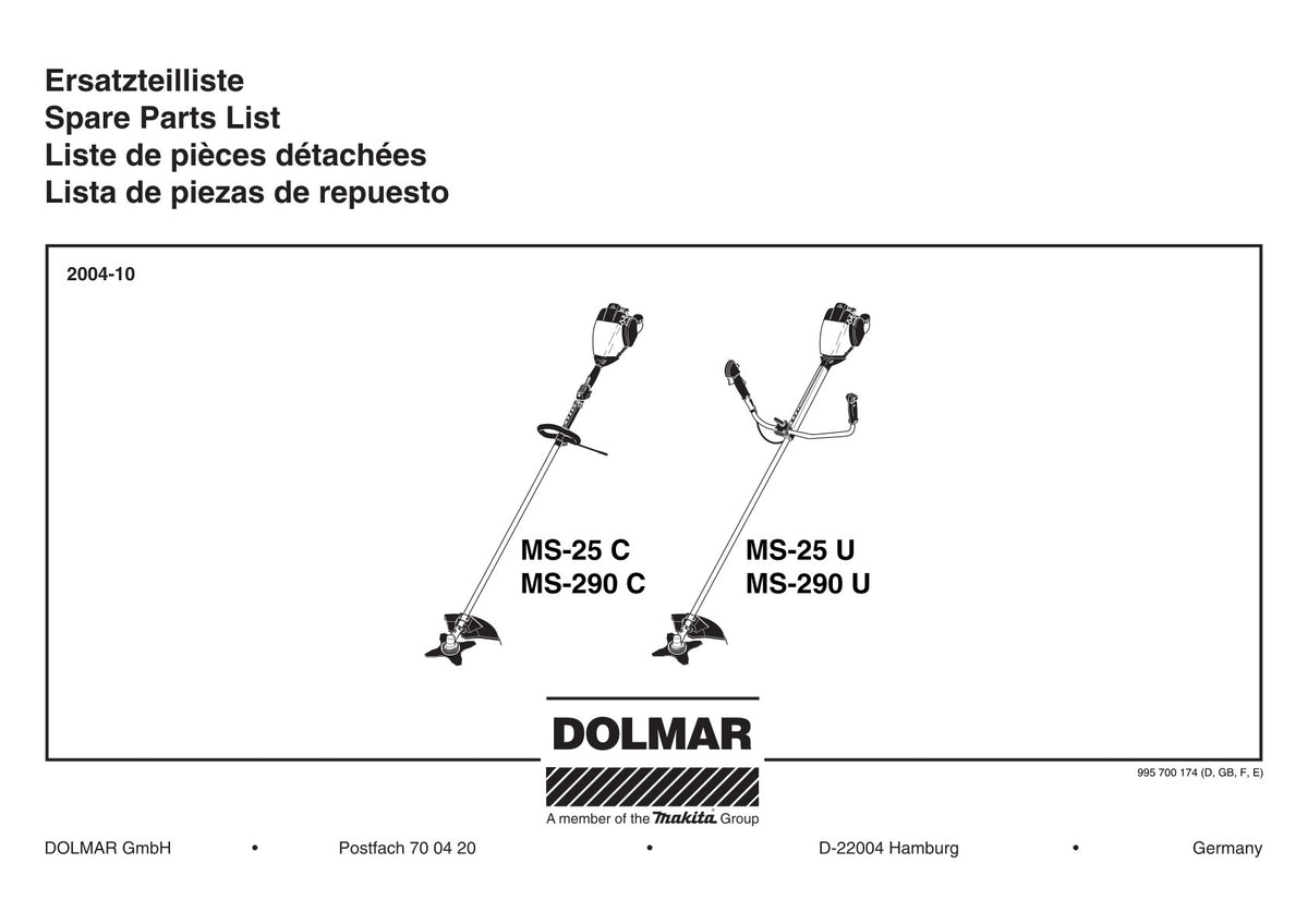 Pièces détachées débroussailleuse thermique Makita MS-290U