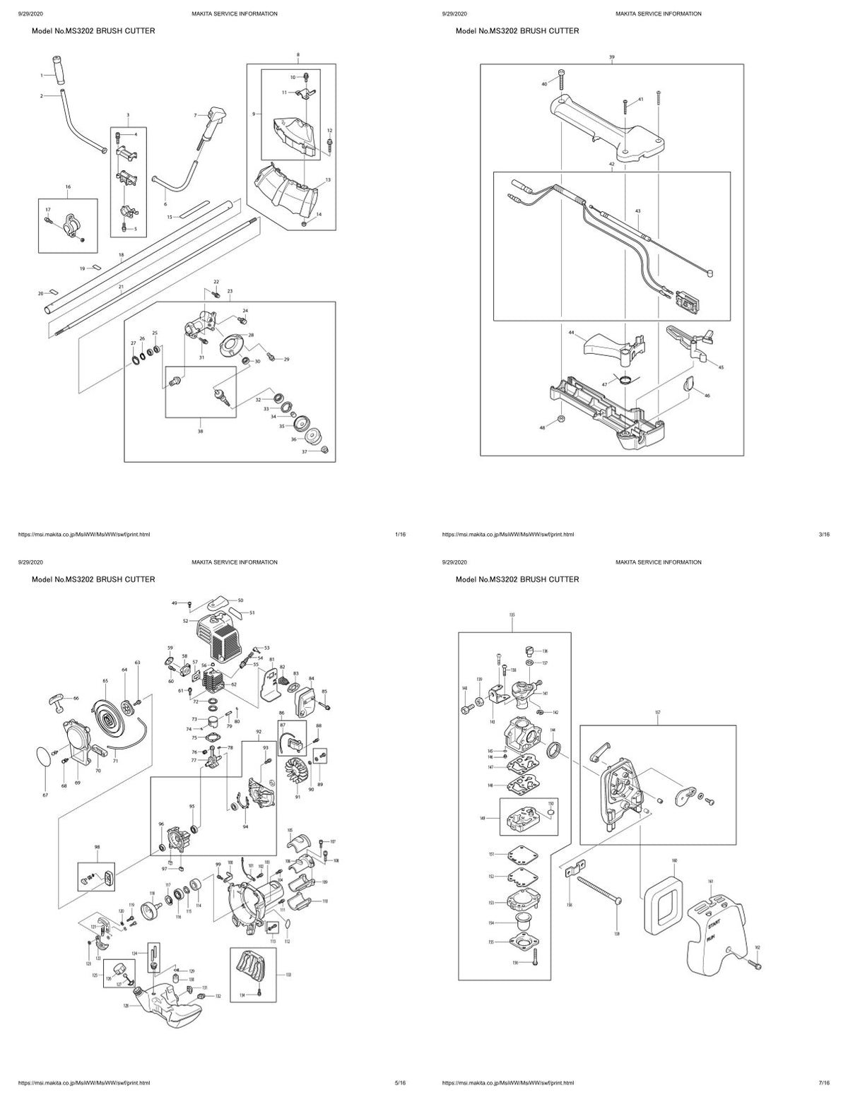 Pièces détachées débroussailleuse thermique Makita MS-3202E