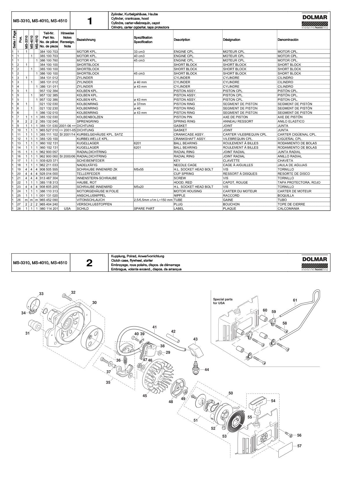 Pièces détachées débroussailleuse thermique Makita MS-4010