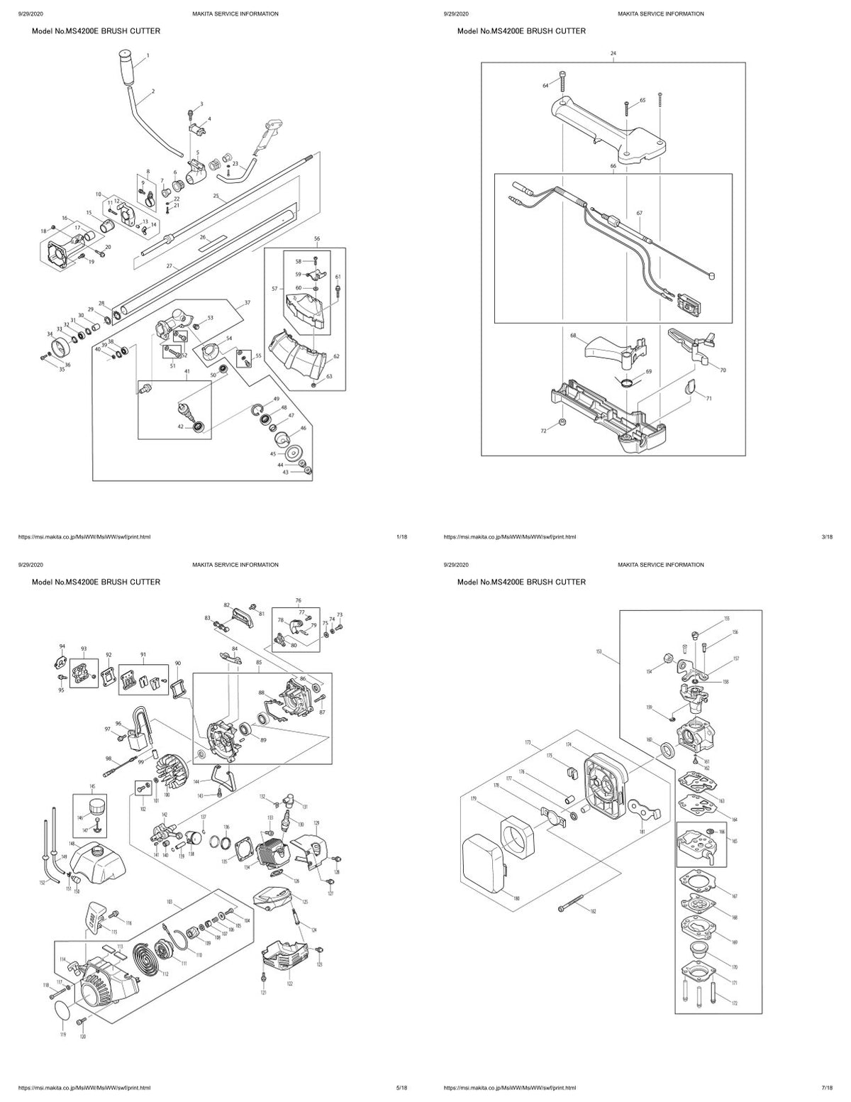 Pièces détachées débroussailleuse thermique Makita MS-4200E