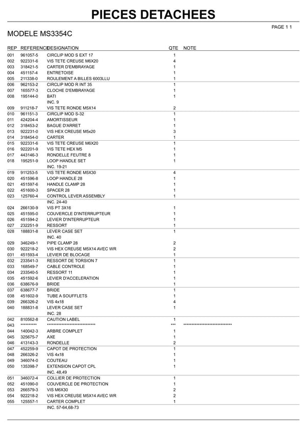 Pièces détachées débroussailleuse thermique Makita MS3354C