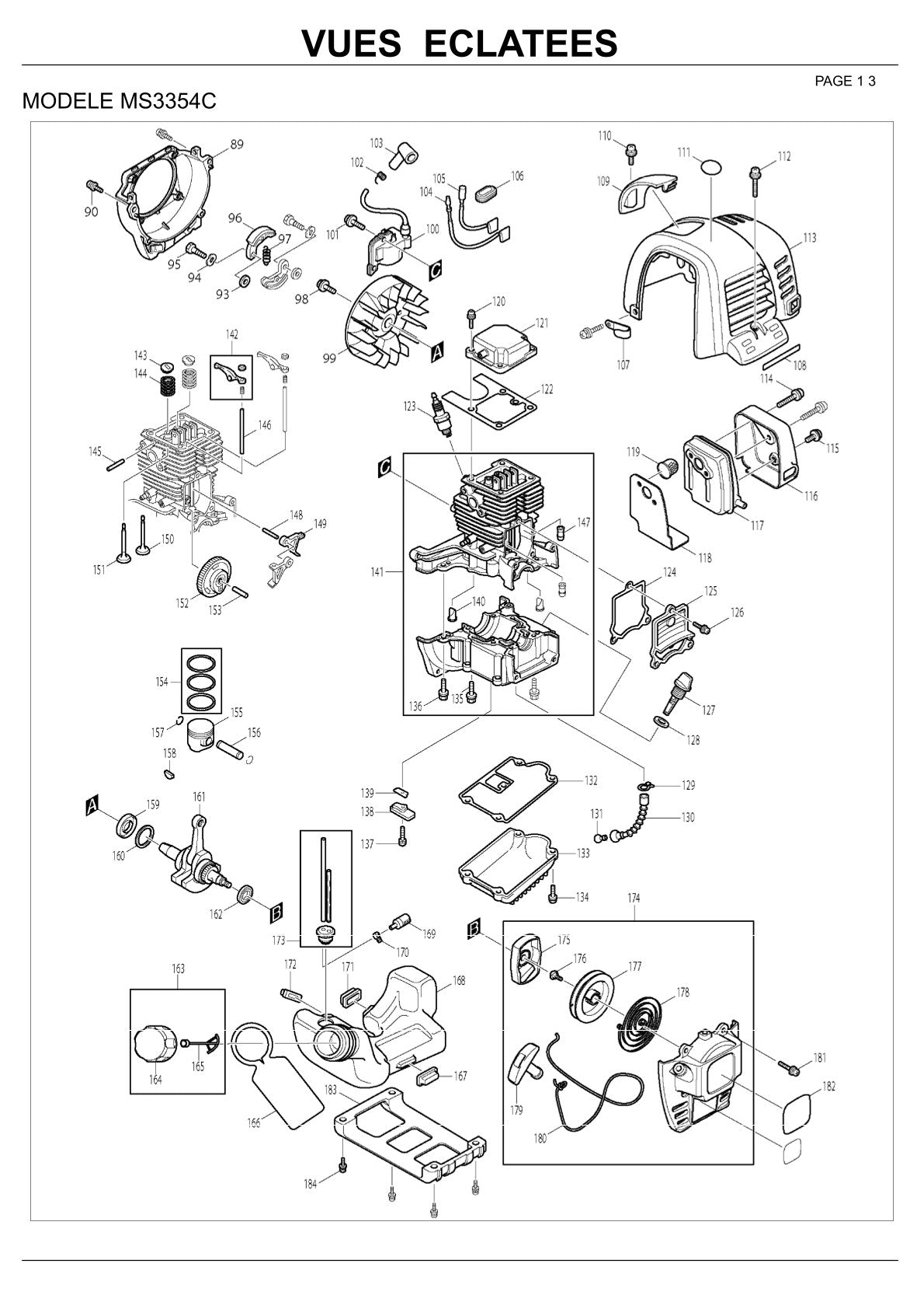 Pièces détachées débroussailleuse thermique Makita MS3354C