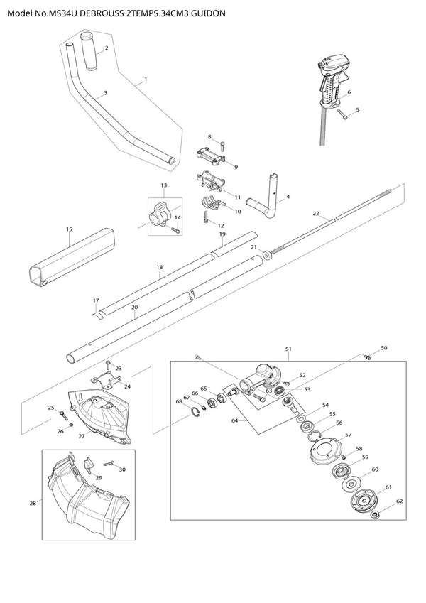 Pièces détachées débroussailleuse thermique Makita MS34U