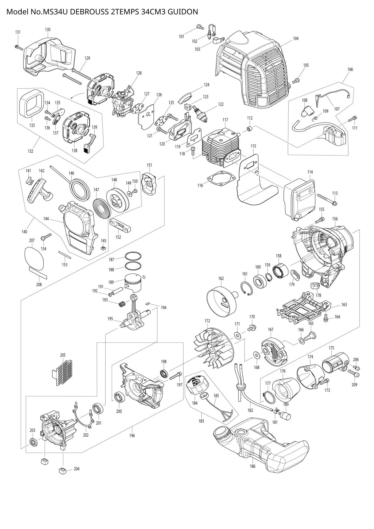 Pièces détachées débroussailleuse thermique Makita MS34U