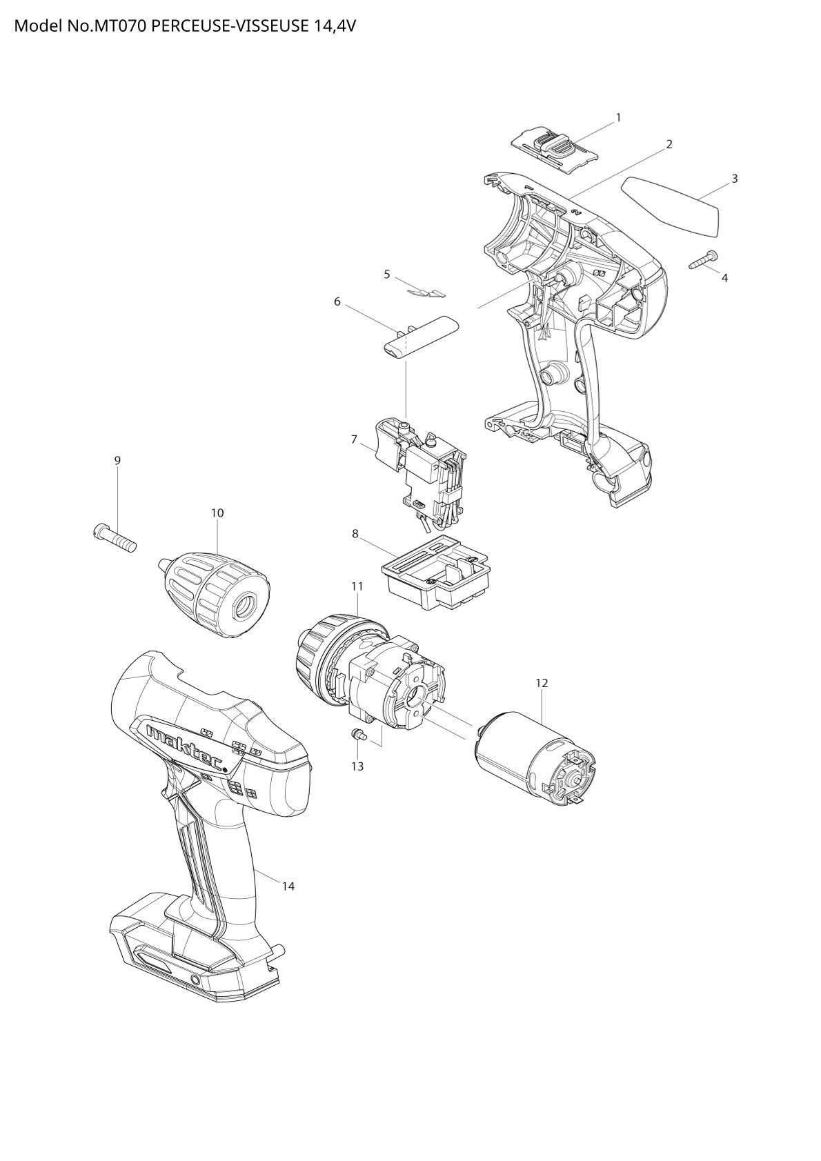 Pièces détachées perceuse à percussion Makita MT070