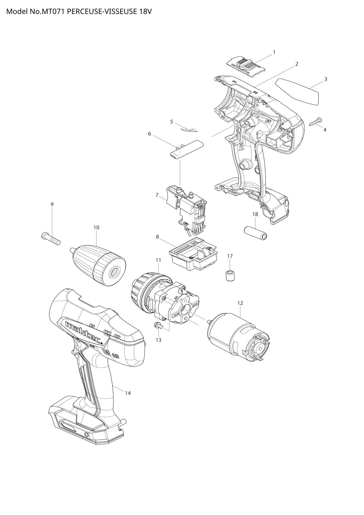 Pièces détachées perceuse à percussion Makita MT071