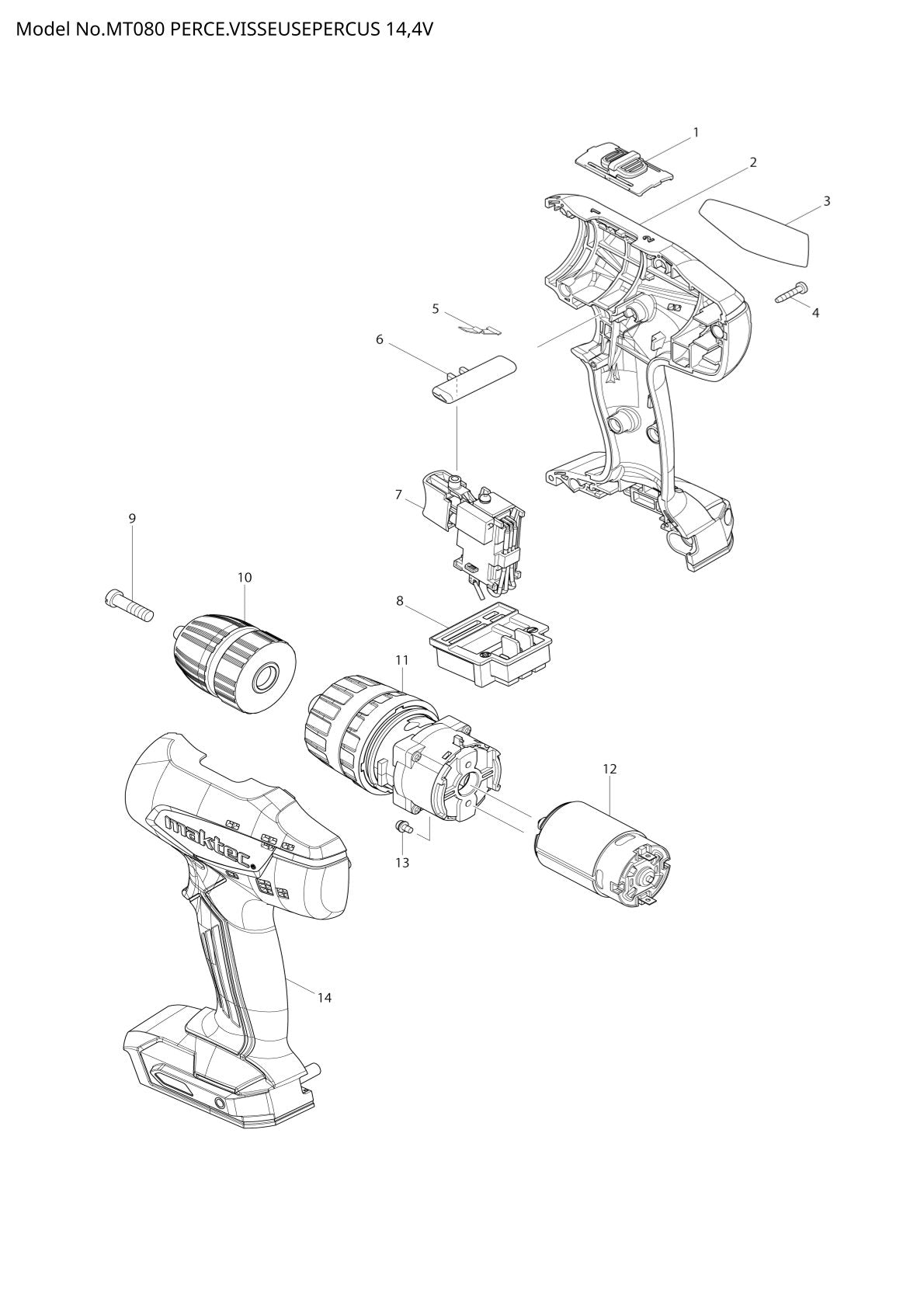 Pièces détachées perceuse à percussion Makita MT080