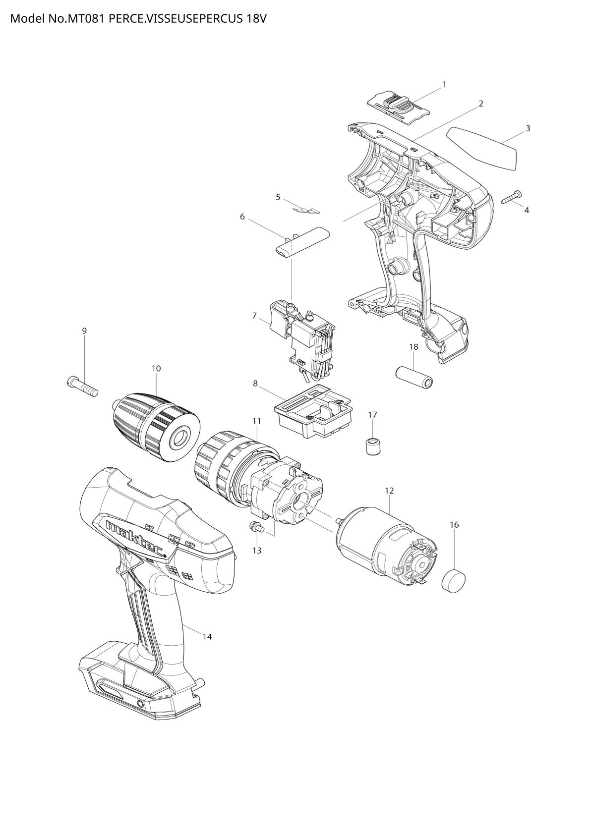 Pièces détachées perceuse à percussion Makita MT081