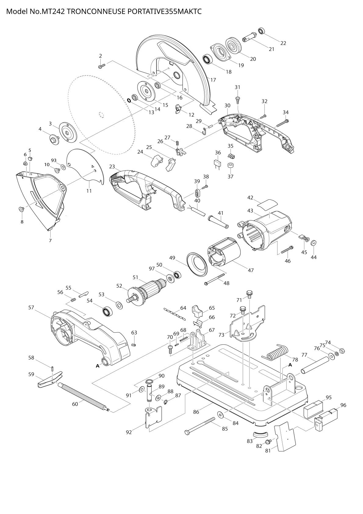 Pièces détachées tronçonneuse à métaux Makita MT242