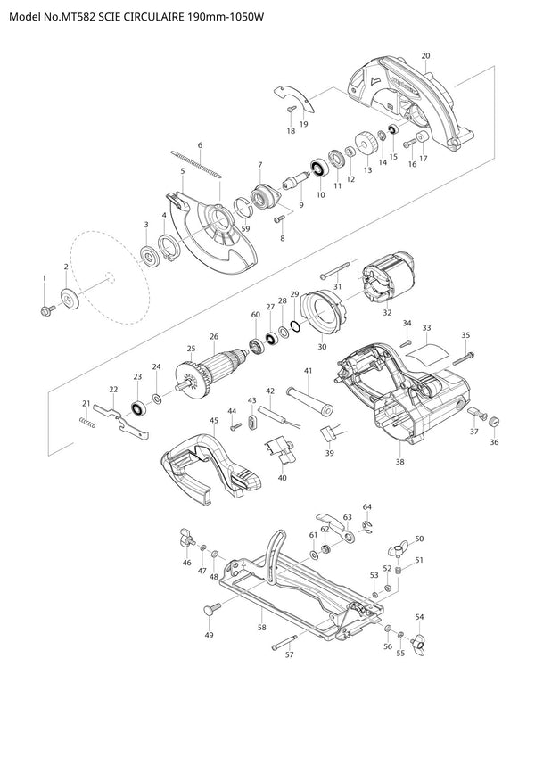 Pièces détachées scie circulaire Makita MT582