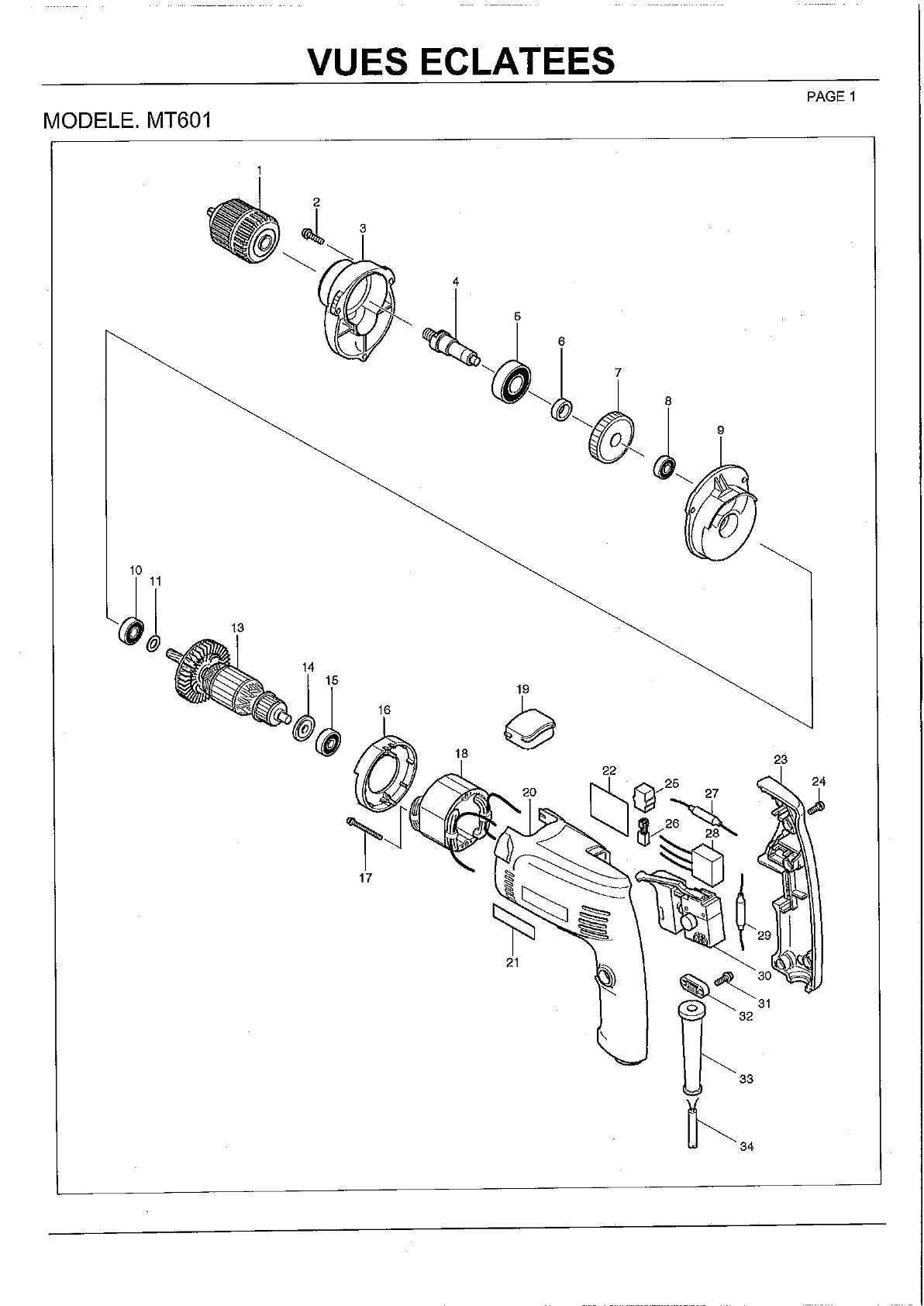 Pièces détachées perceuse-visseuse Makita MT601