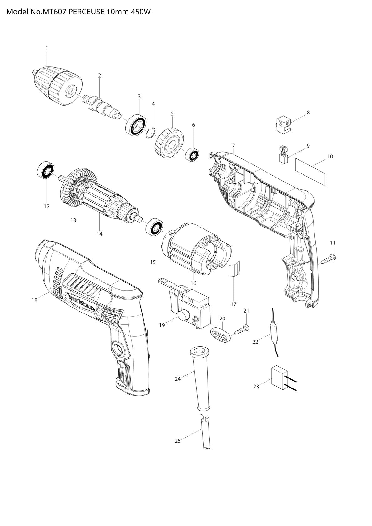 Pièces détachées perceuse-visseuse Makita MT607