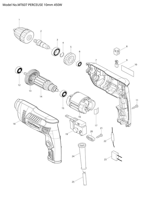 Pièces détachées perceuse-visseuse Makita MT607