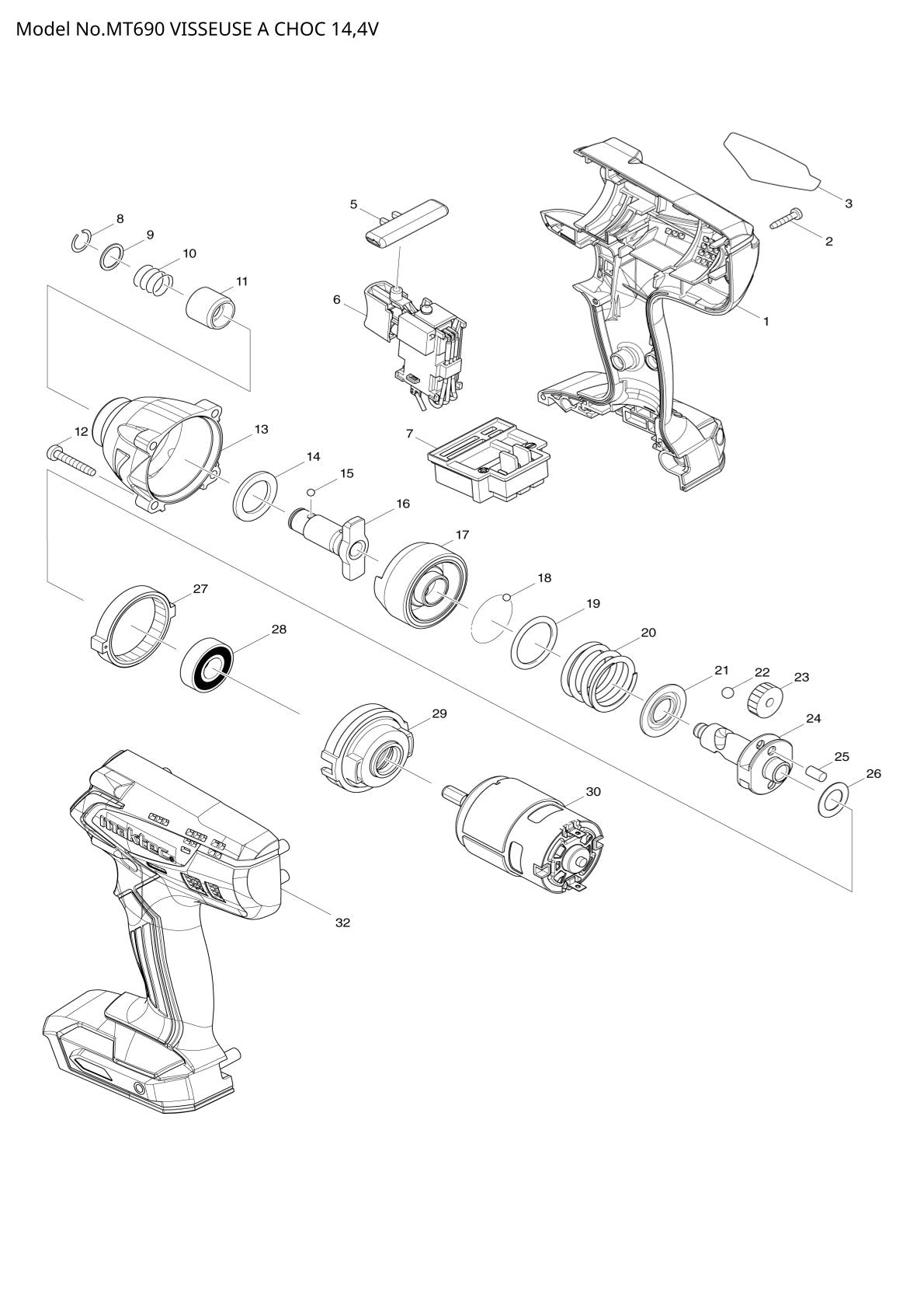 Pièces détachées perceuse-visseuse Makita MT690