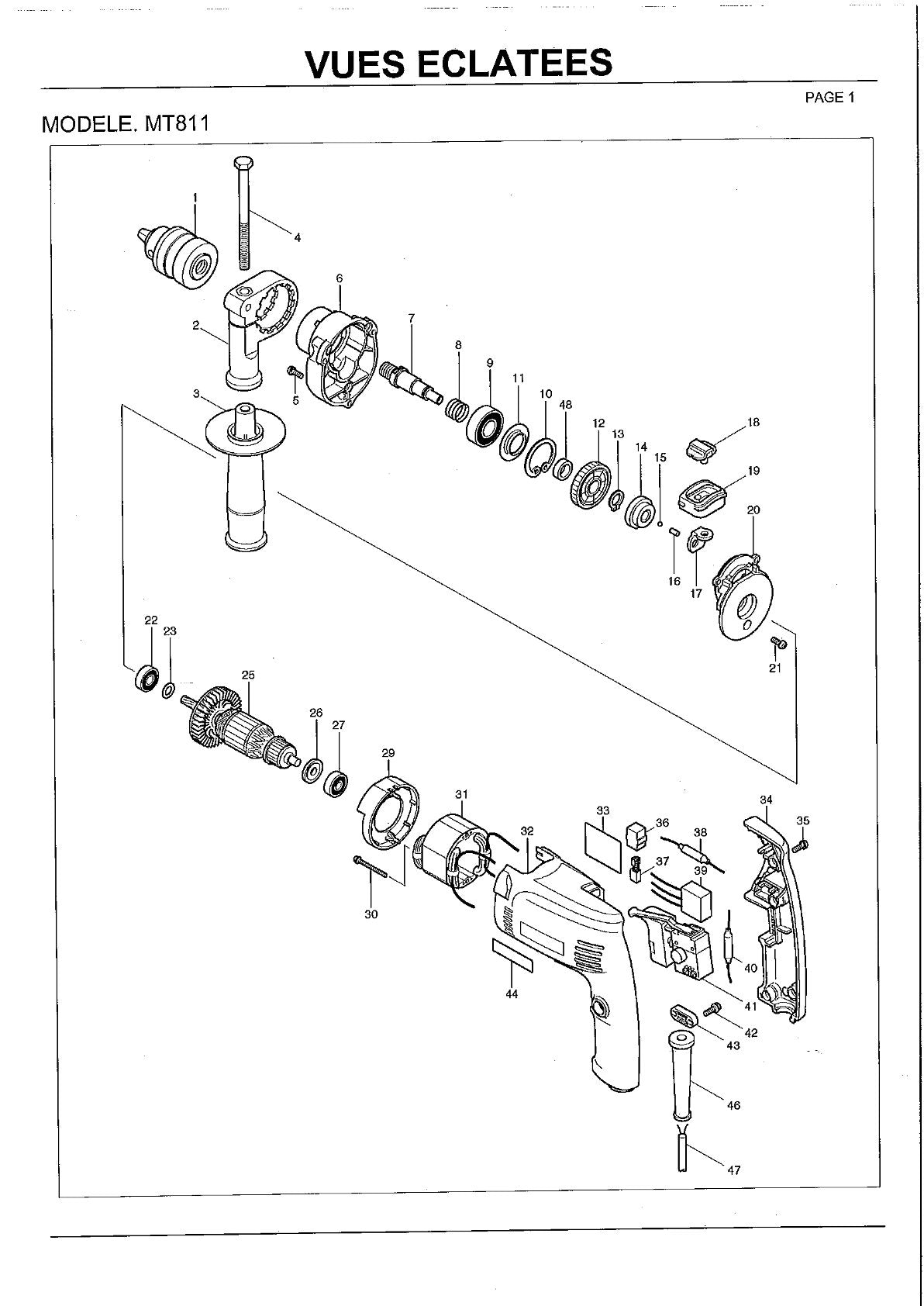 Pièces détachées perceuse à percussion Makita MT811