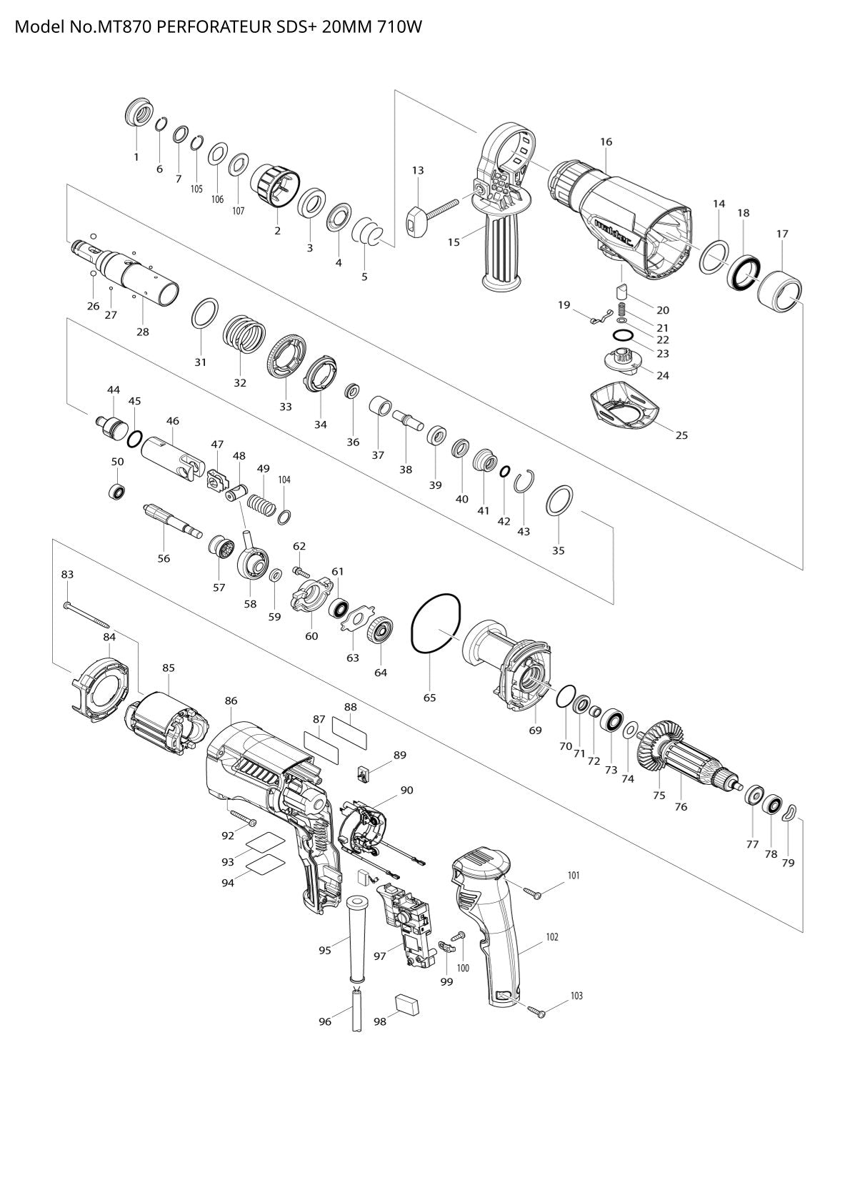 Pièces détachées perceuse à percussion Makita MT870