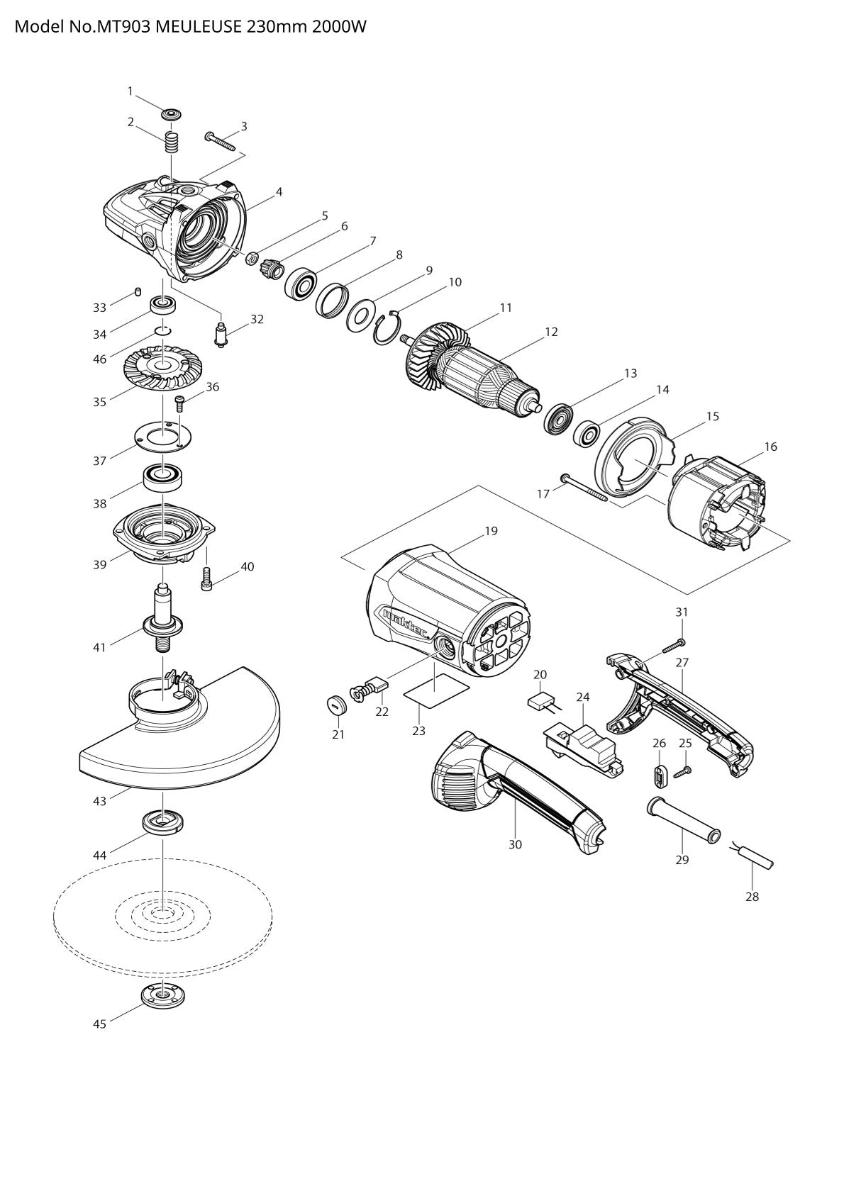 Pièces détachées meuleuse d’angle Makita MT903