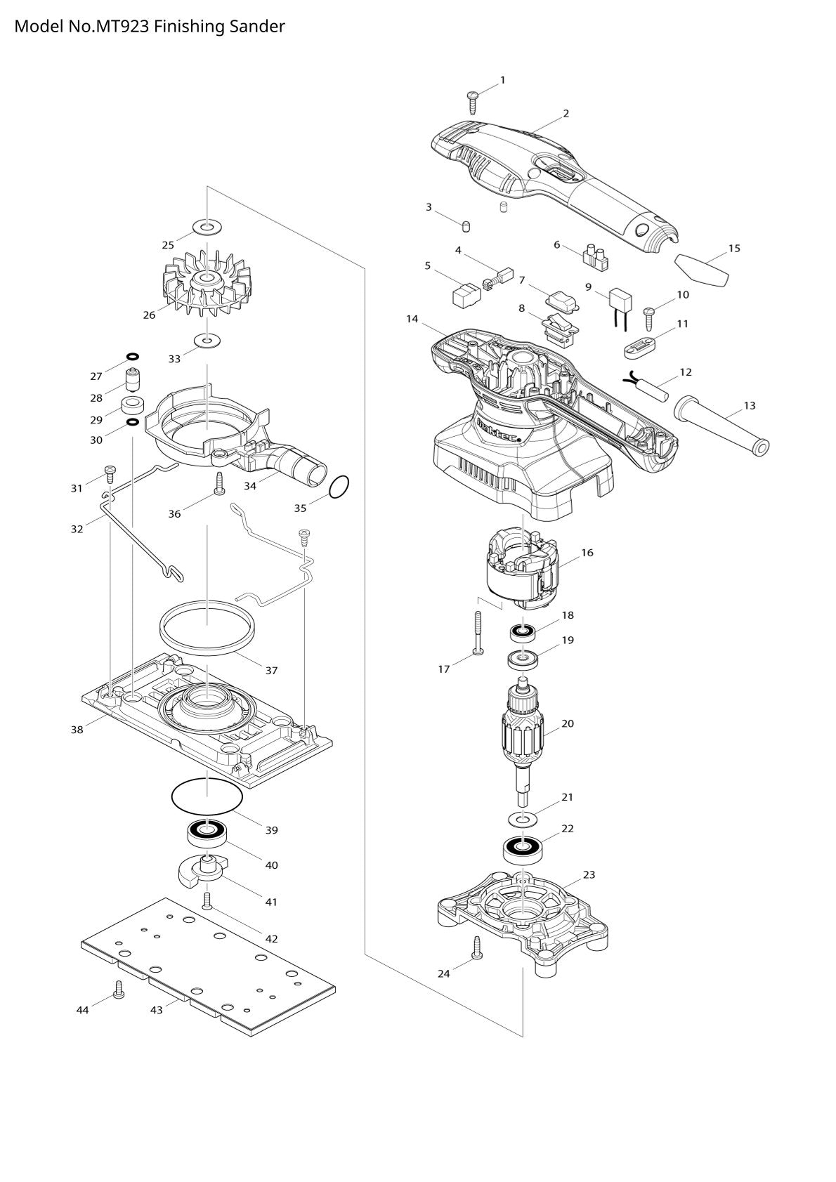 Pièces détachées meuleuse d’angle Makita MT923