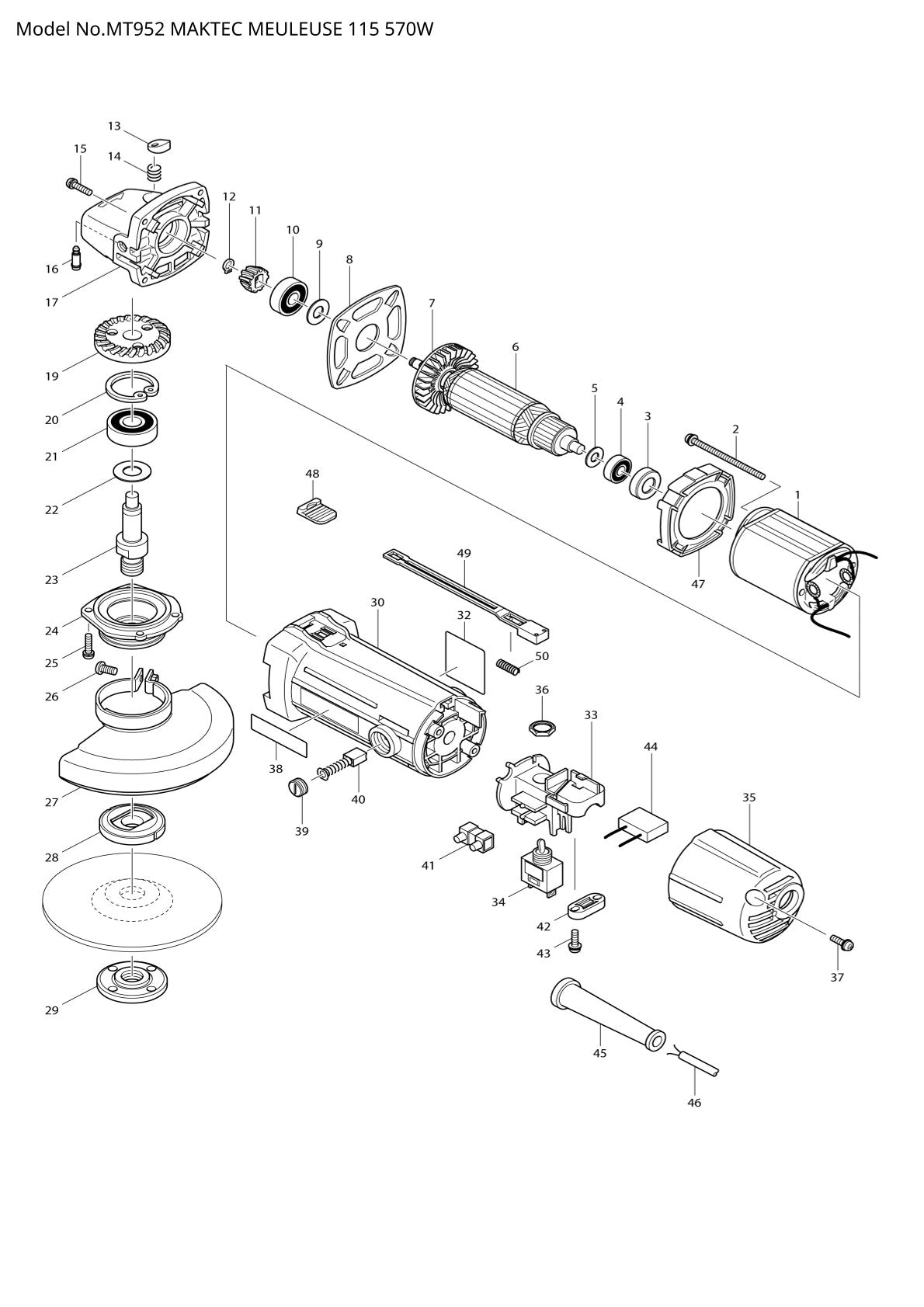 Pièces détachées meuleuse d’angle Makita MT952