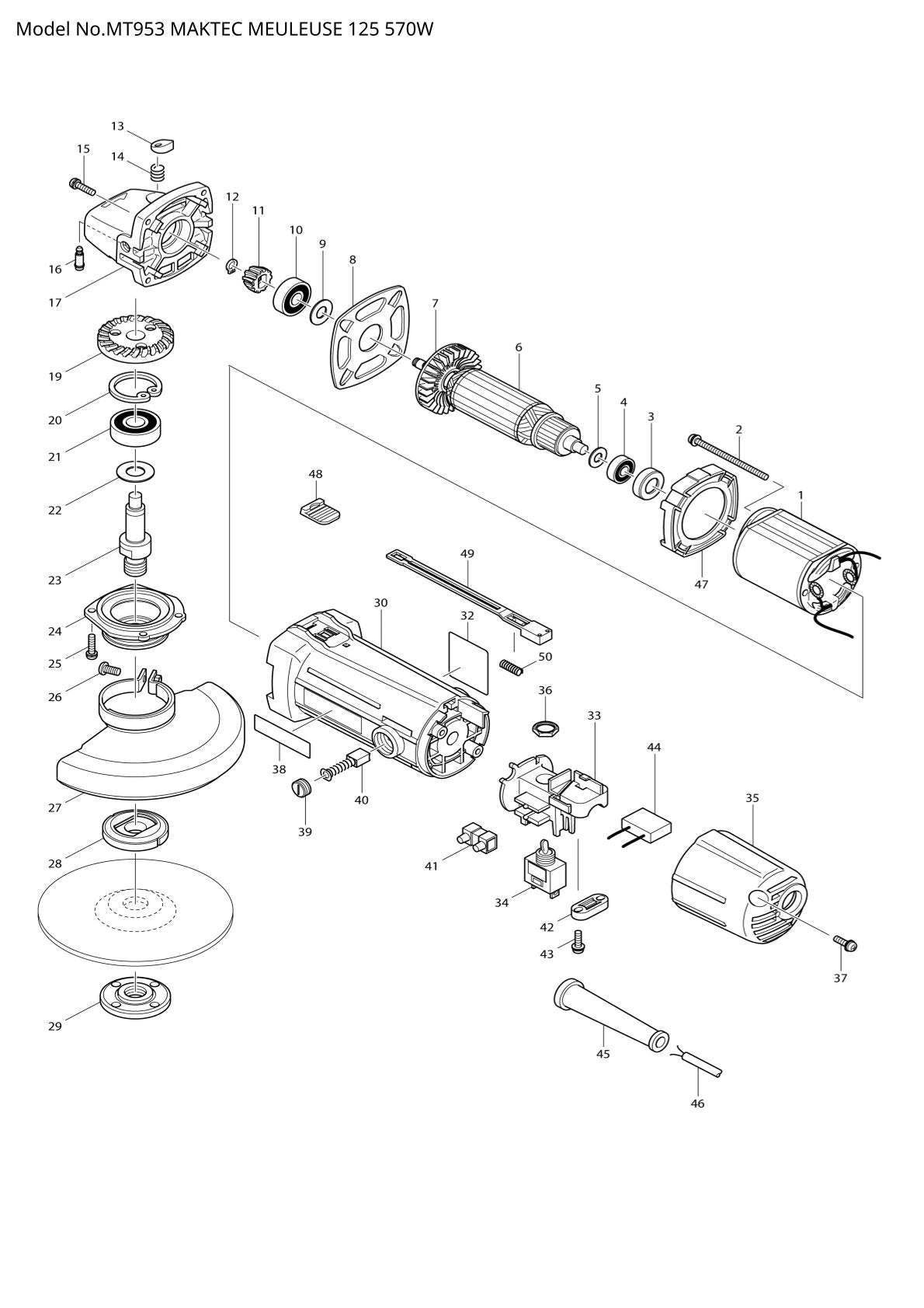 Pièces détachées meuleuse d’angle Makita MT953