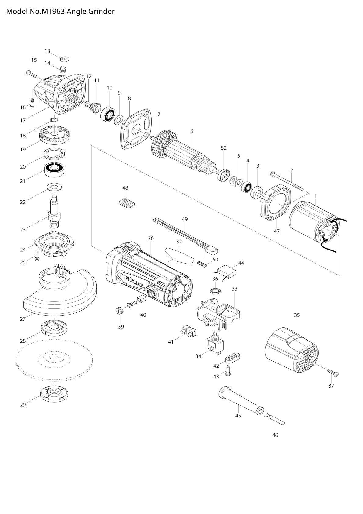 Pièces détachées meuleuse d’angle Makita MT963