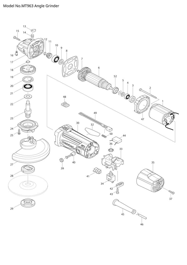 Pièces détachées meuleuse d’angle Makita MT963