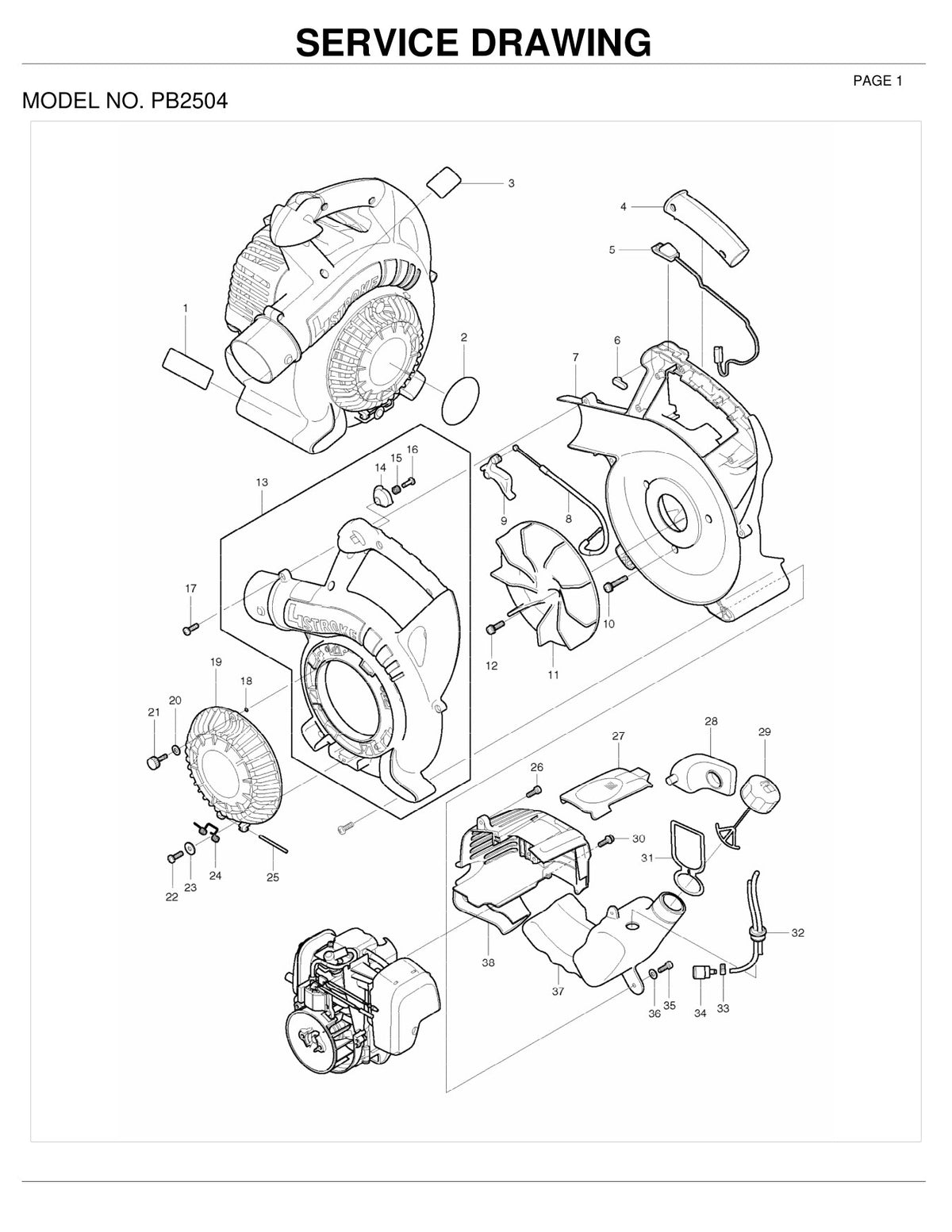Vue éclatée Makita PB-250.4 - page 1