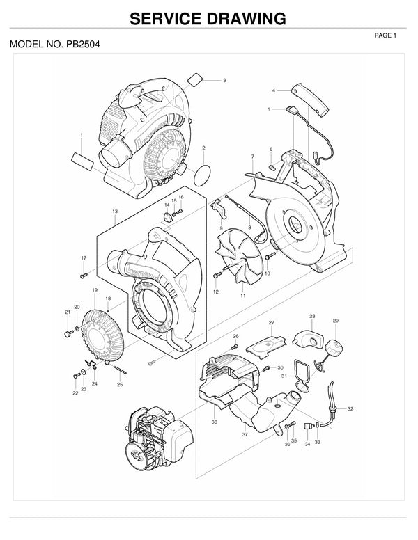 Vue éclatée Makita PB-250.4 - page 1