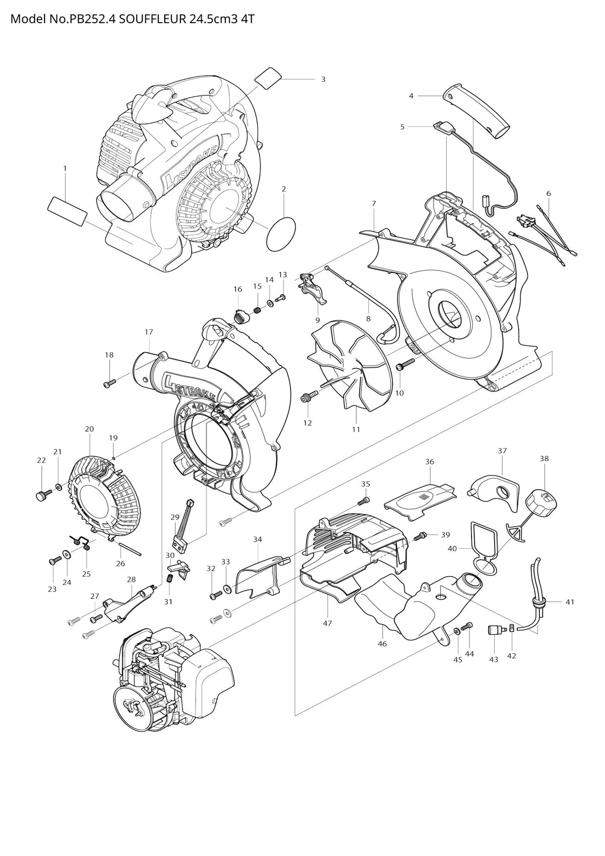 Vue éclatée Makita PB-252.4 - page 1