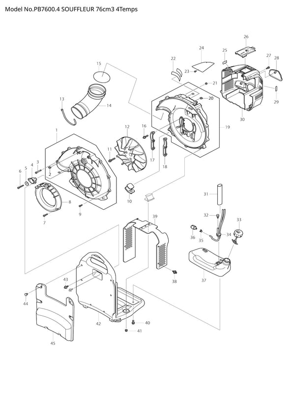 Vue éclatée Makita PB-7600.4 - page 1